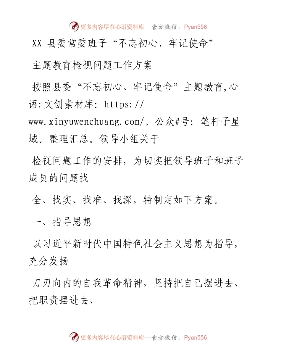 1116笔友分享主题教育检视问题工作方案.docx_第1页