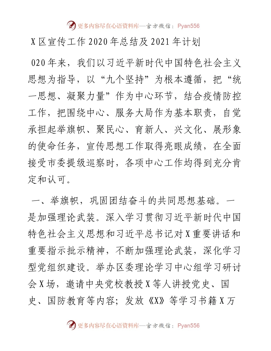 1224X区宣传工作总结及计划.docx_第1页