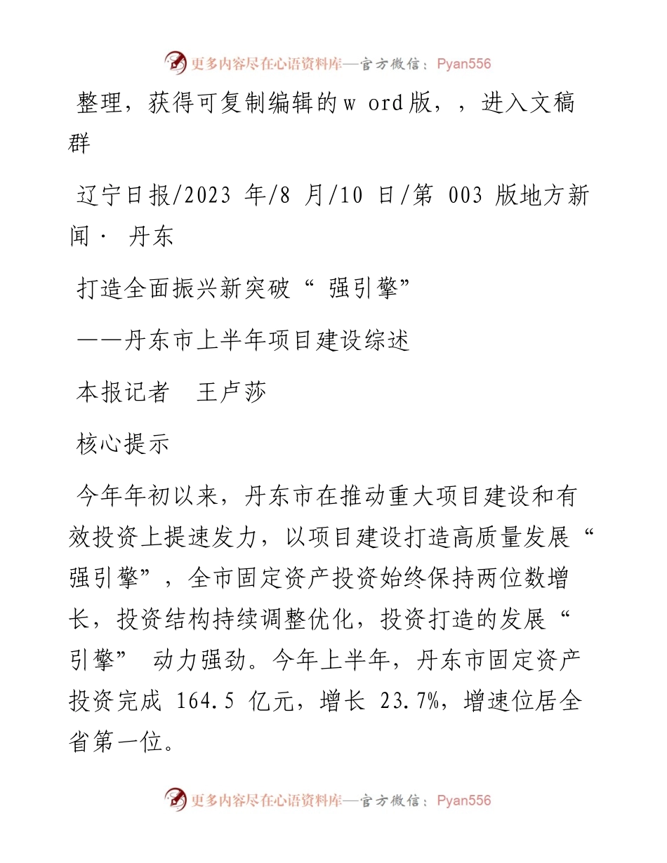 2023.08.10本报记者王卢莎：打造全面振兴新突破强引擎.docx_第1页