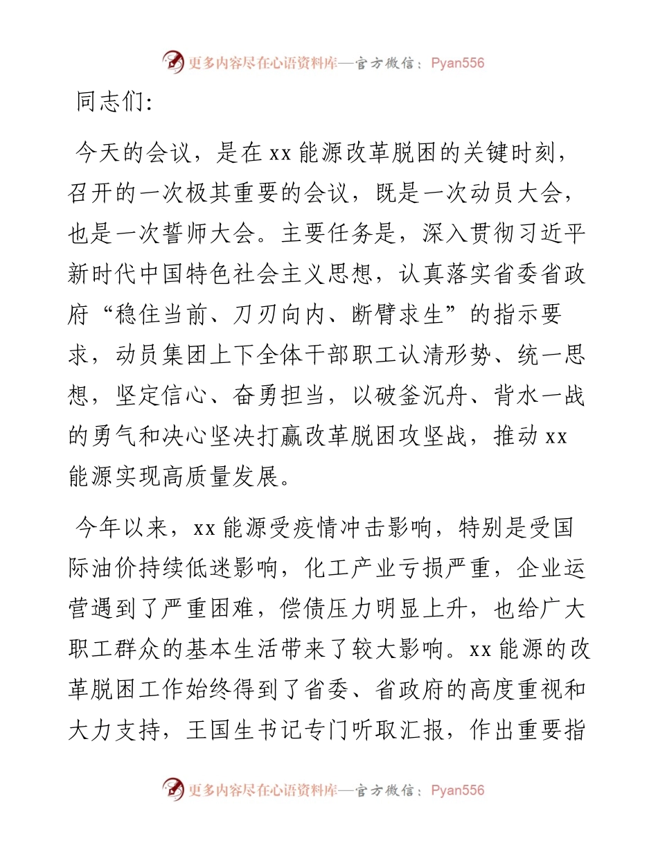 13495【党委书记在改革脱困动员会上的重要讲话.docx_第1页