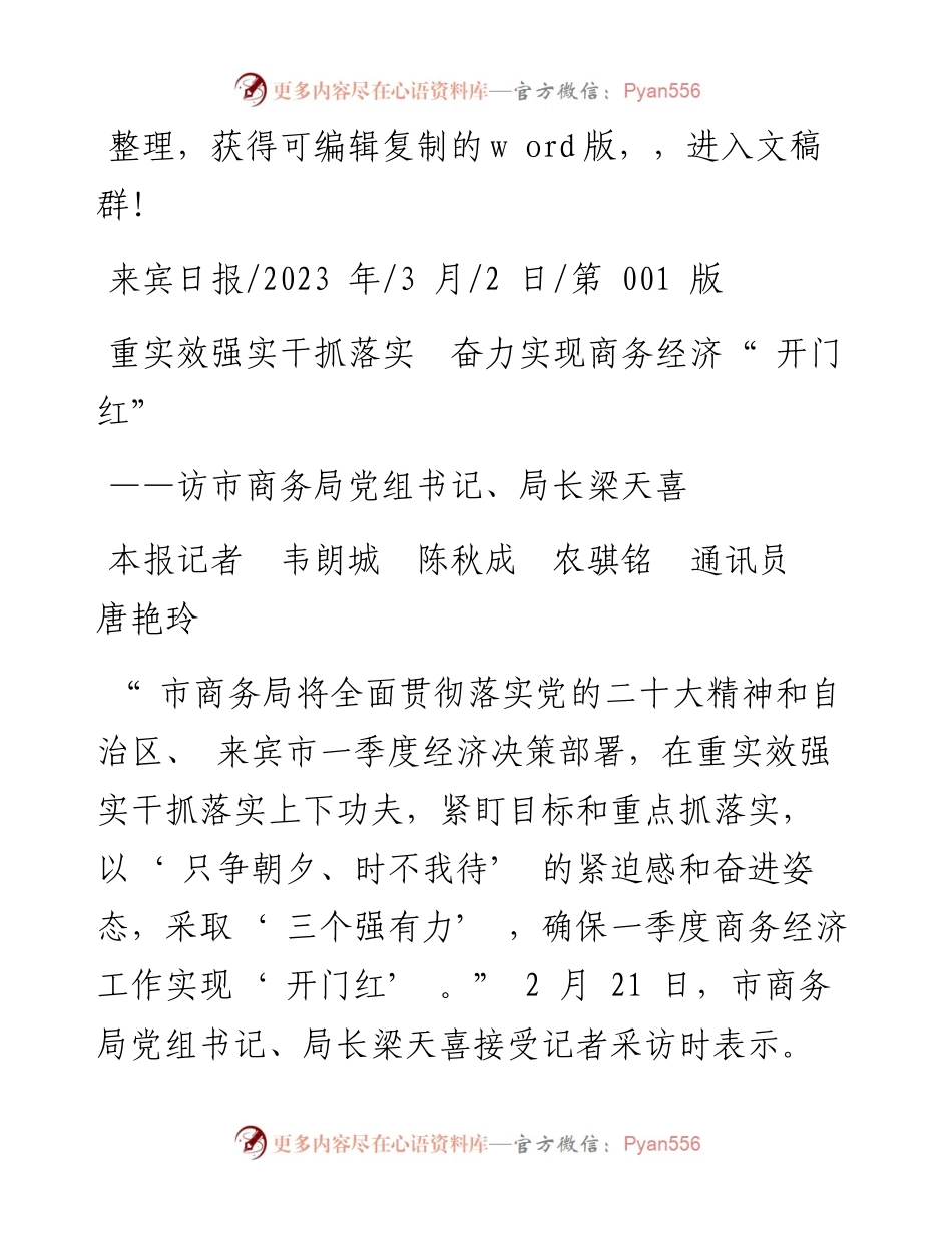 2023.03.02本报记者韦朗城陈秋成农骐铭通讯员唐艳玲：重实效强实干抓落实奋力实现商务经济开门红.docx_第1页