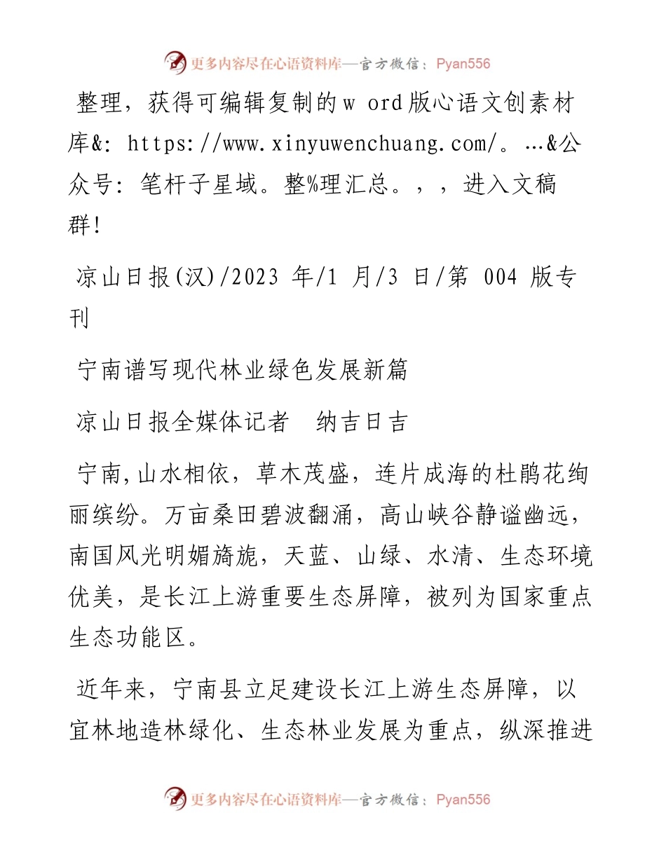 2023.01.03凉山日报全媒体记者纳吉日吉：宁南谱写现代林业绿色发展新篇.docx_第1页