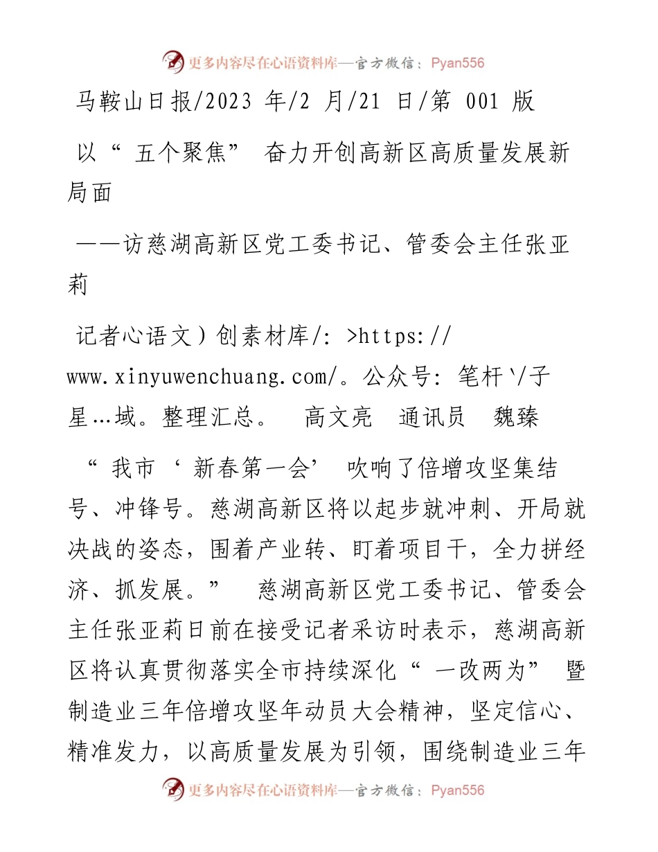 2023.02.21记者高文亮通讯员魏臻：以五个聚焦奋力开创高新区高质量发展新局面.docx_第1页