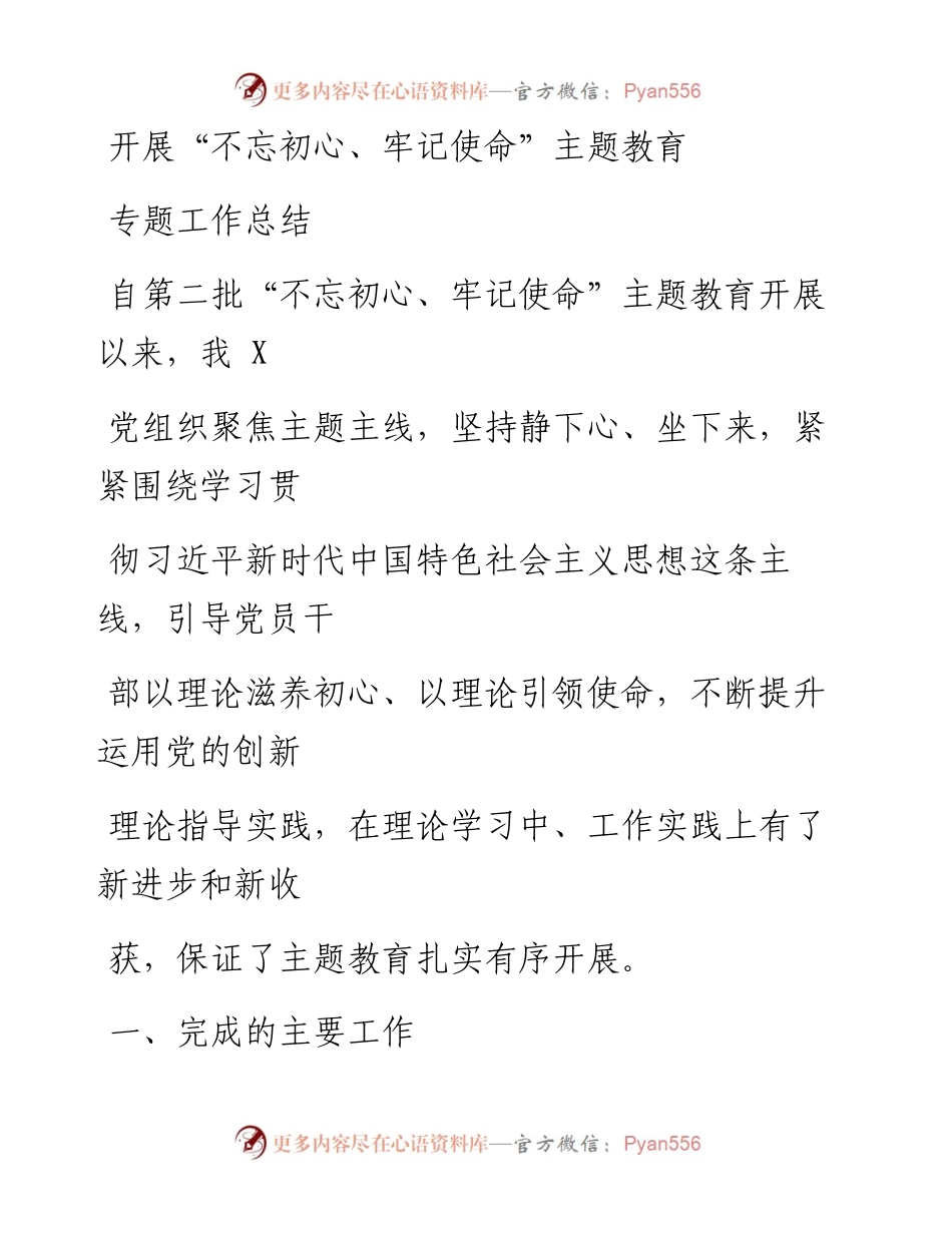 1129笔友分享开展不忘初心牢记使命主题教育专题工作总结.docx_第1页