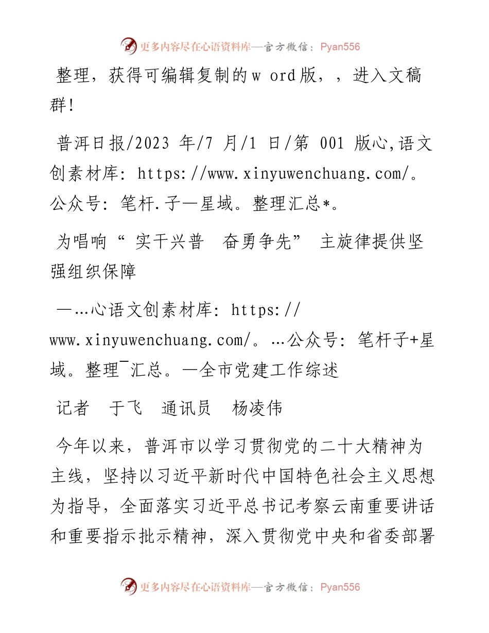 2023.07.01记者于飞通讯员杨凌伟：为唱响实干兴普奋勇争先主旋律提供坚强组织保障.docx_第1页