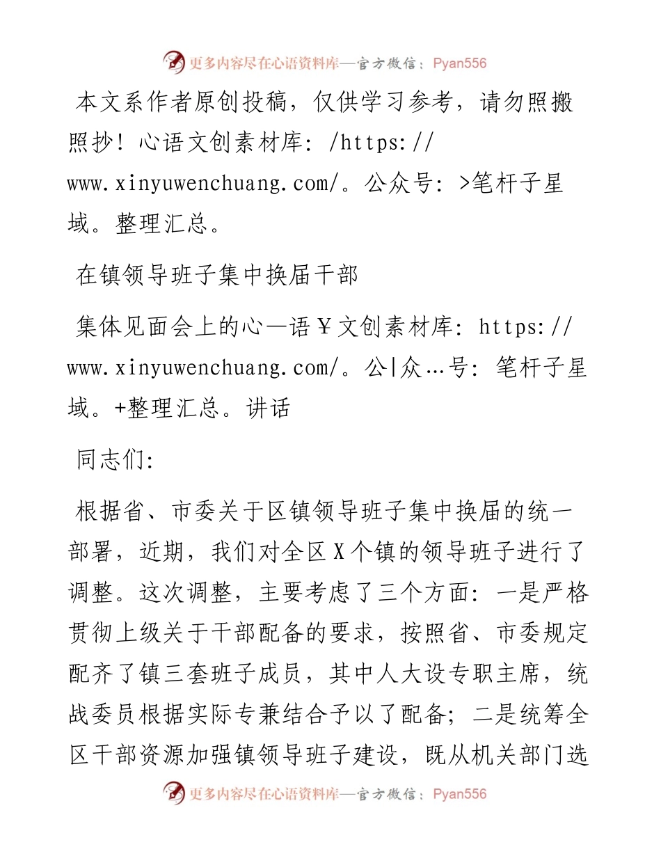 102201在镇领导班子集中换届干部集体见面会上的讲话.docx_第1页