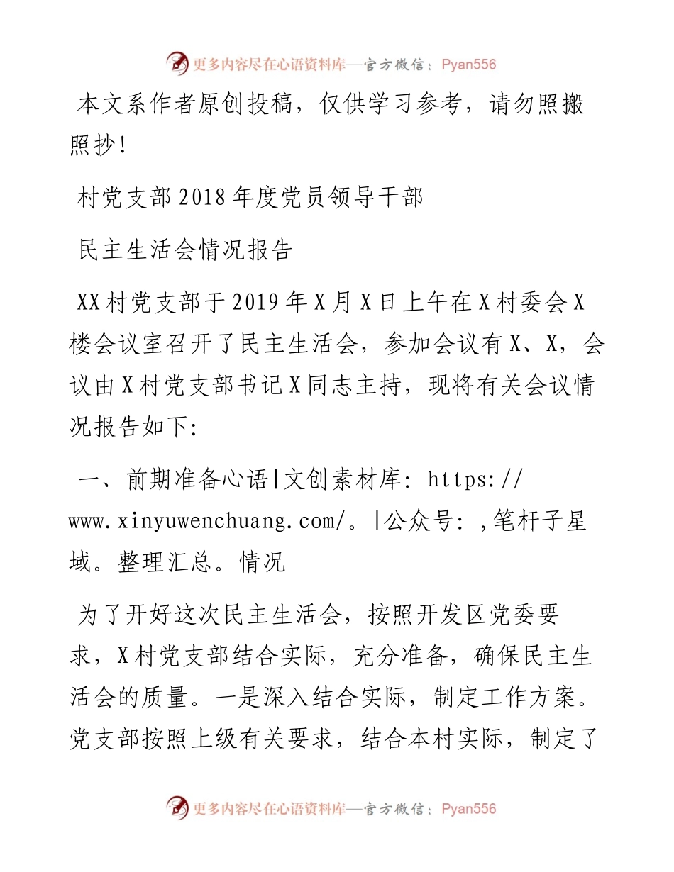 1902038-村党支部度党员领导干部民主生活会情况.docx_第1页