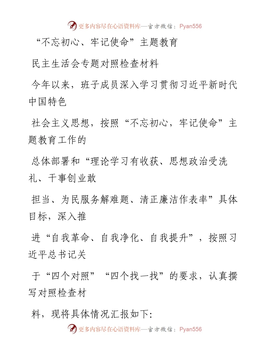 1202笔友分享不忘初心牢记使命主题教育民主生活会专题对照检查材料.docx_第1页