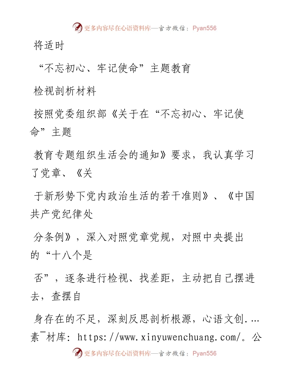 1017笔友分享不忘初心牢记使命主题教育检视剖析材料.docx_第1页