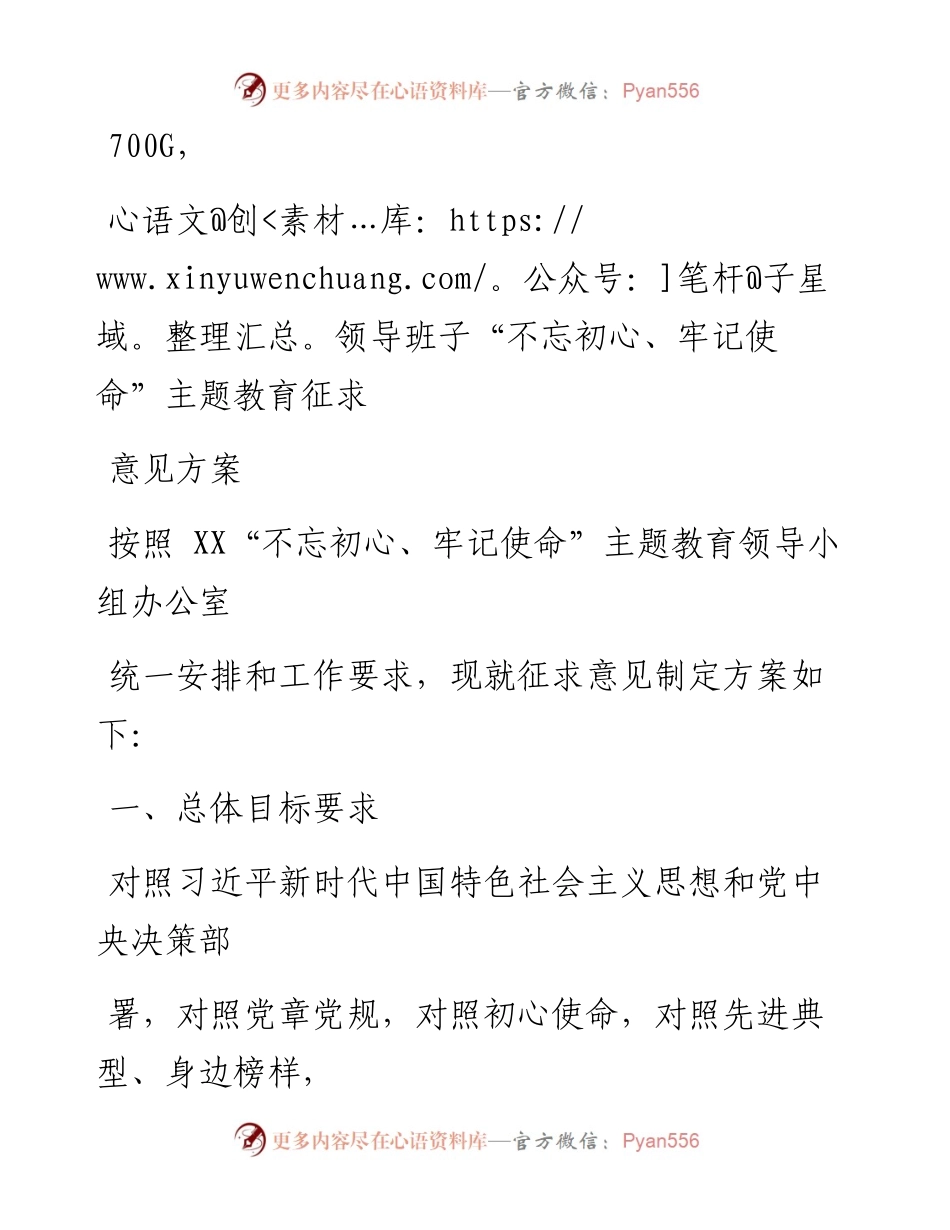 1017笔友分享领导班子不忘初心牢记使命主题教育征求意见方案.docx_第1页