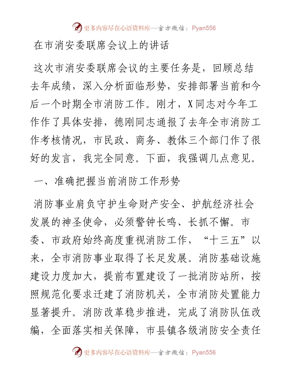 13911【在市消安委联席会议上的讲话） .docx_第1页