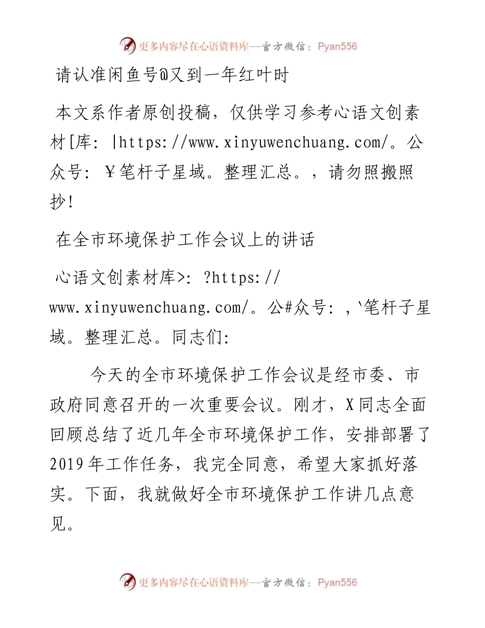 1902124-在全市环境保护工作会议上的讲话.docx_第1页
