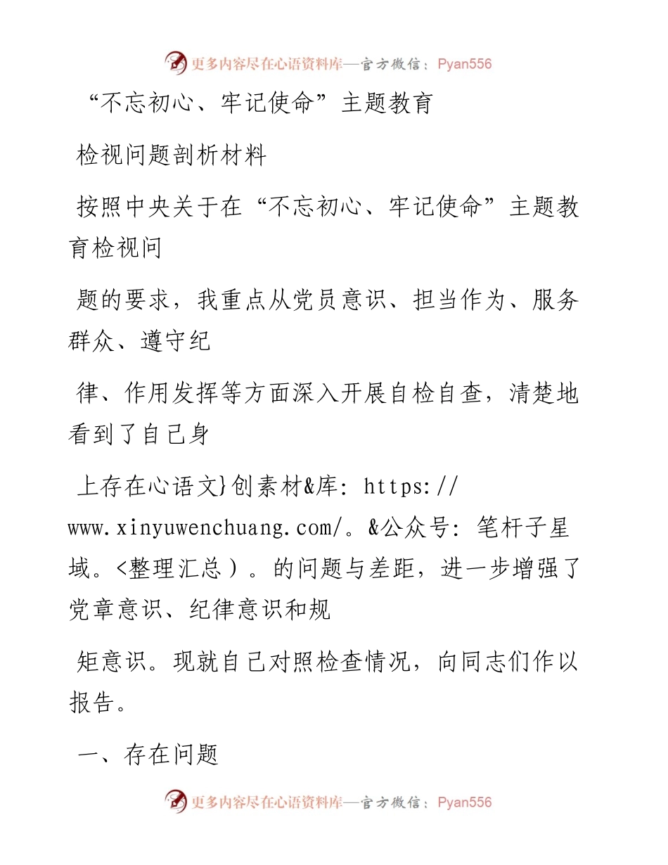 1110笔友分享不忘初心牢记使命主题教育检视问题剖析材料.docx_第1页