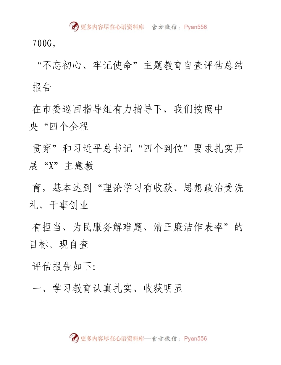 1017笔友分享不忘初心牢记使命主题教育自查评估总结报告.docx_第1页