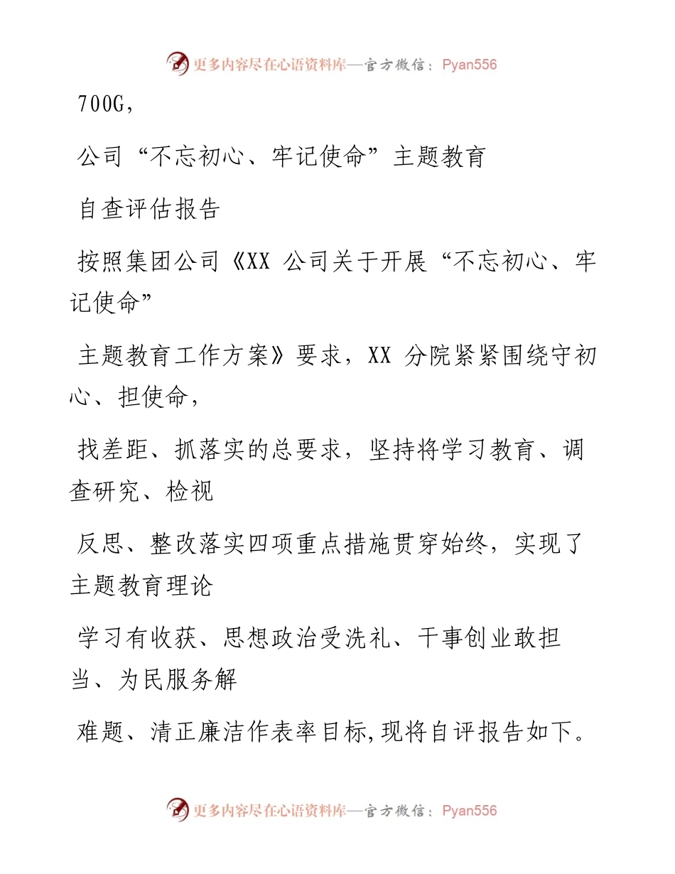 1118笔友分享公司不忘初心牢记使命主题教育自查评估报告.docx_第1页