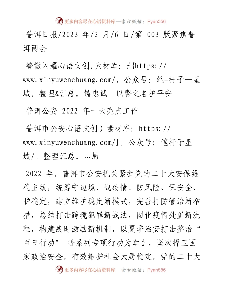 2023.02.06普洱市公安局：普洱公安十大亮点工作.docx_第1页