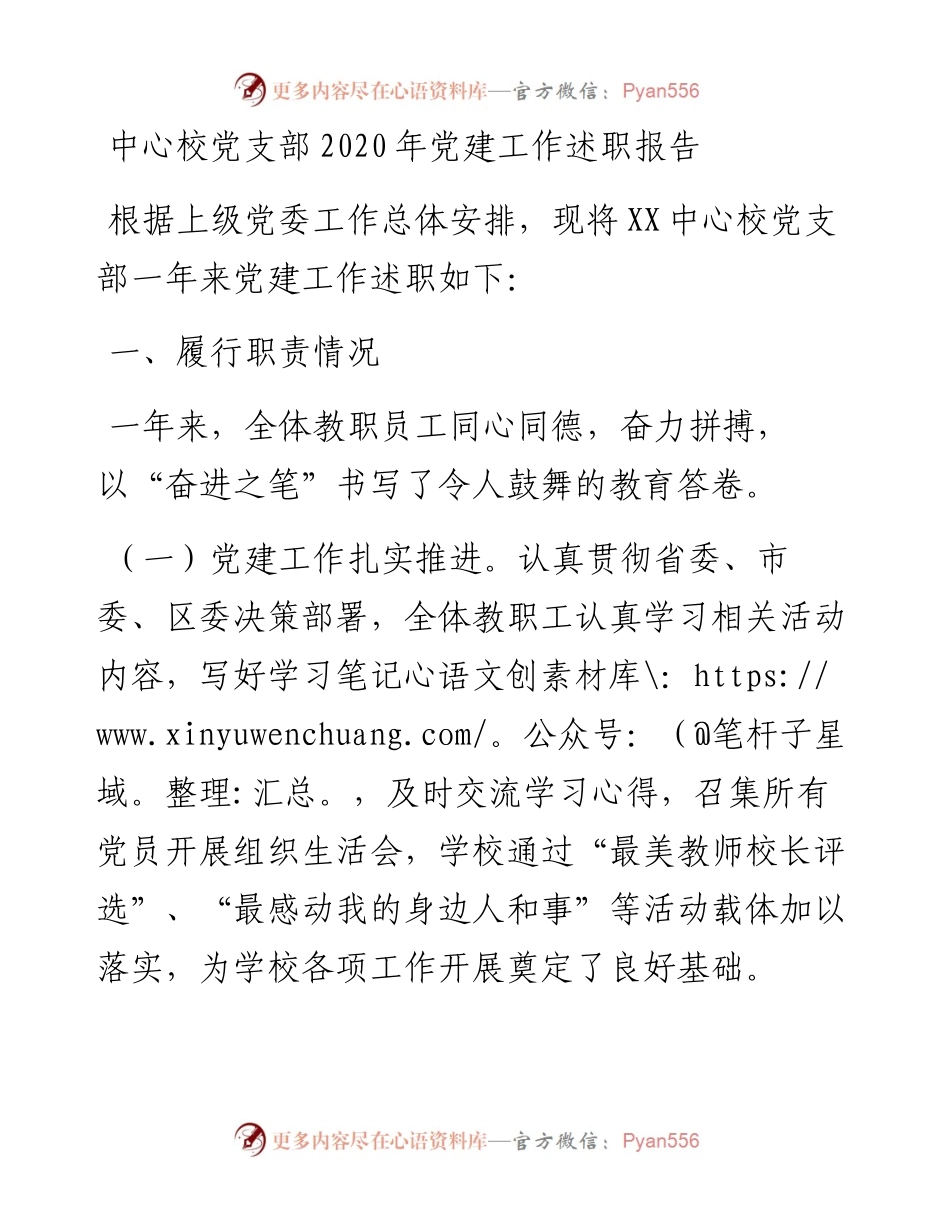 1120中心校党支部党建工作述职报告.docx_第1页
