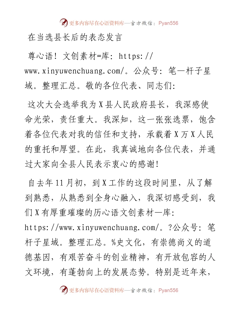 13377【在当选县长后的表态发言.docx_第1页