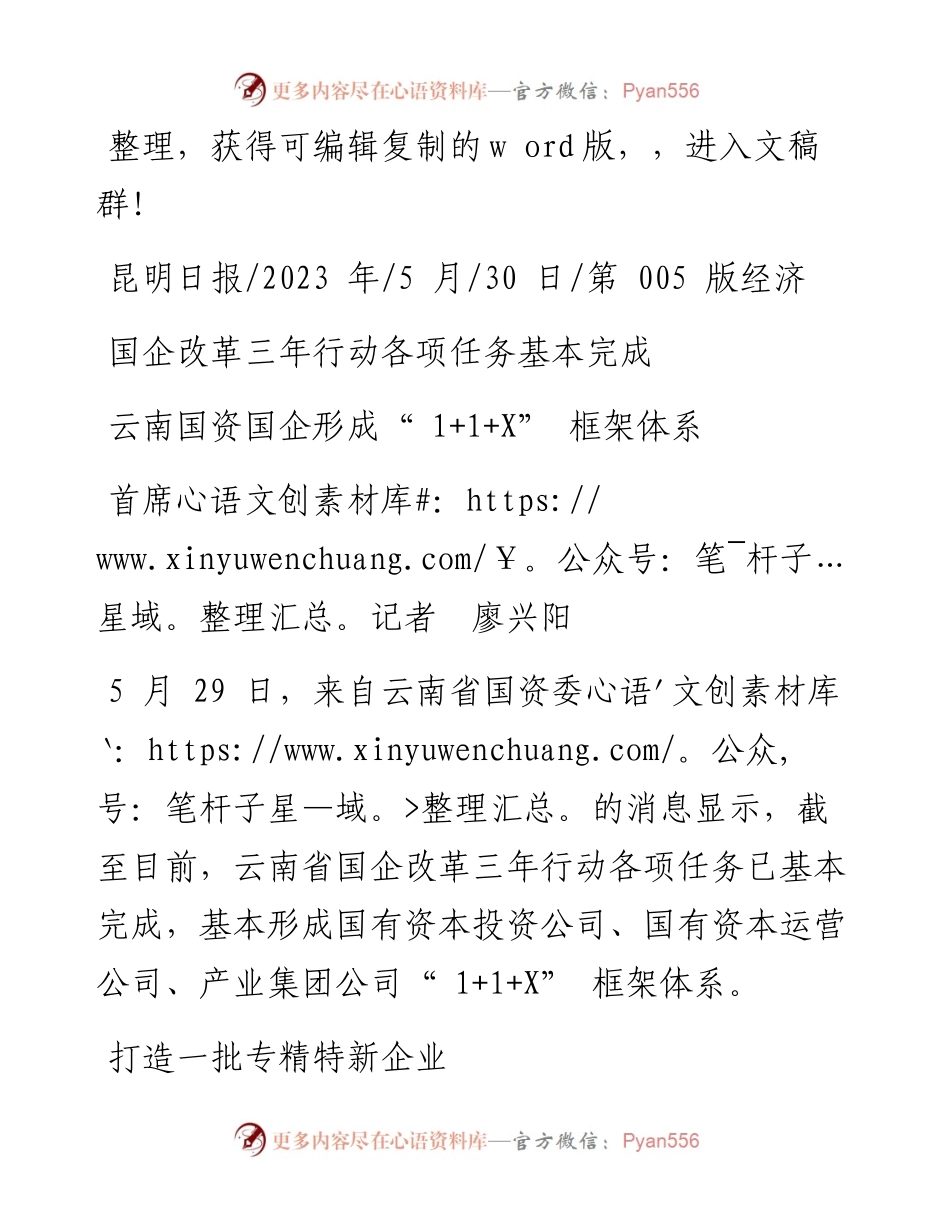 2023.05.30首席记者廖兴阳：云南国资国企形成1+1+X框架体系.docx_第1页
