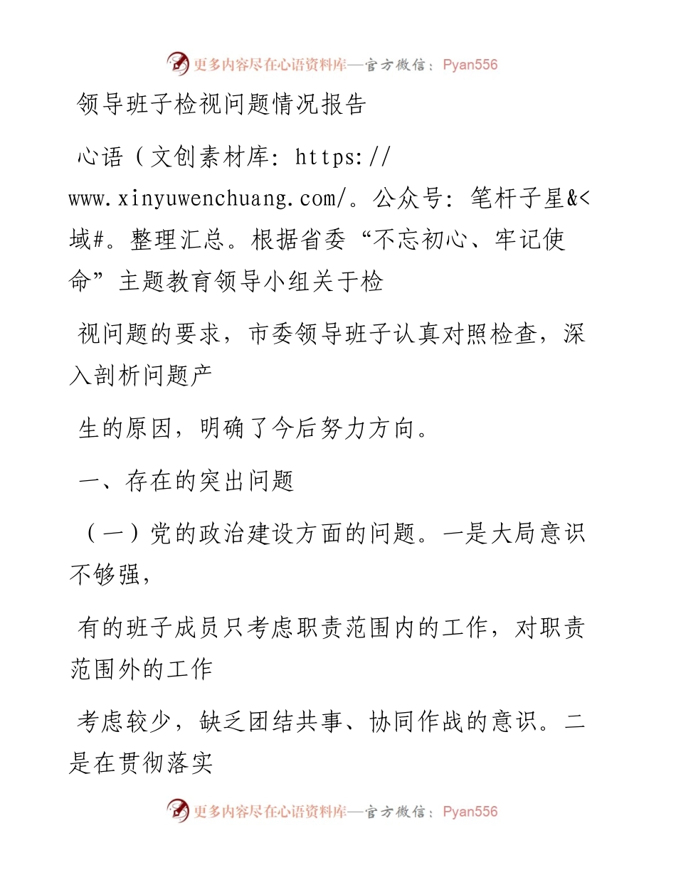 1122笔友分享领导班子检视问题情况报告.docx_第1页