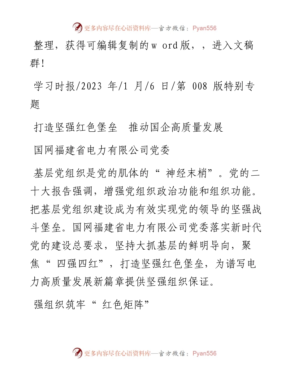 2023.01.06国网福建省电力有限公司党委：打造坚强红色堡垒推动国企高质量发展.docx_第1页