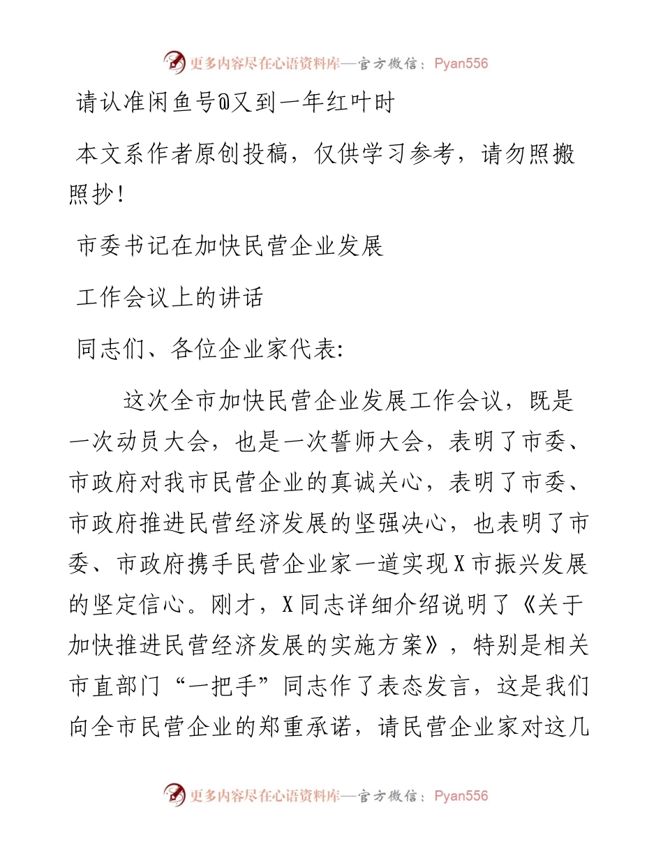 1902139-加快民营企业发展工作会议 书记讲话.docx_第1页