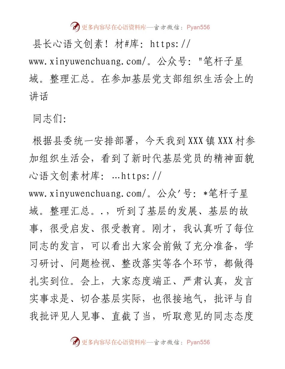 13637【县长在参加基层党支部组织生活会上的讲话.docx_第1页