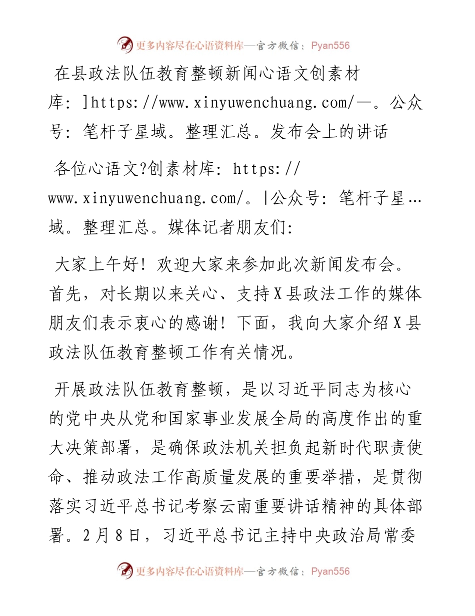 14317【在县政法队伍教育整顿新闻发布会上的讲话.docx_第1页