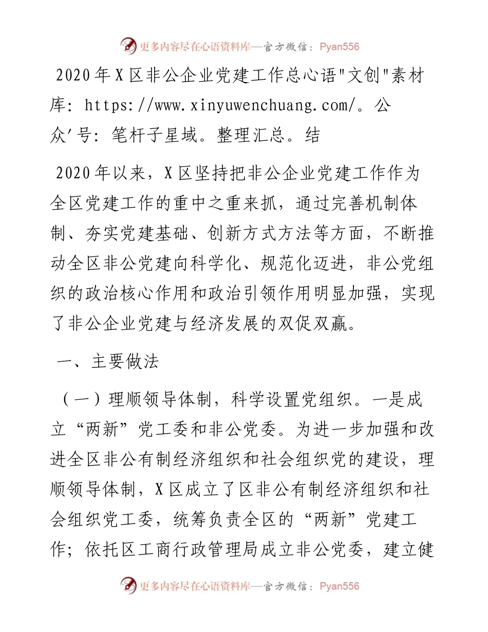 1224-X区非公企业党建工作总结.docx_第1页