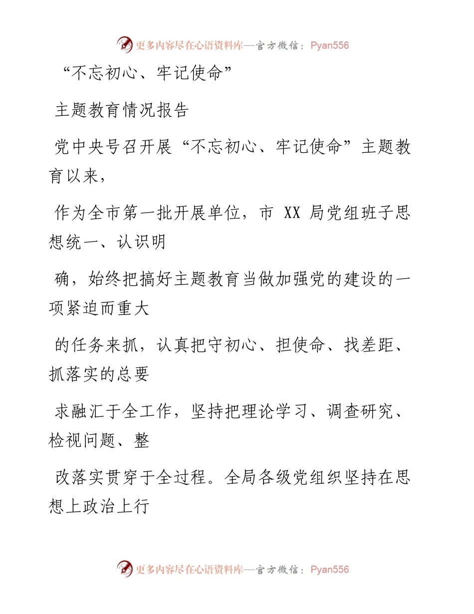 1205笔友分享不忘初心牢记使命主题教育情况报告.docx_第1页
