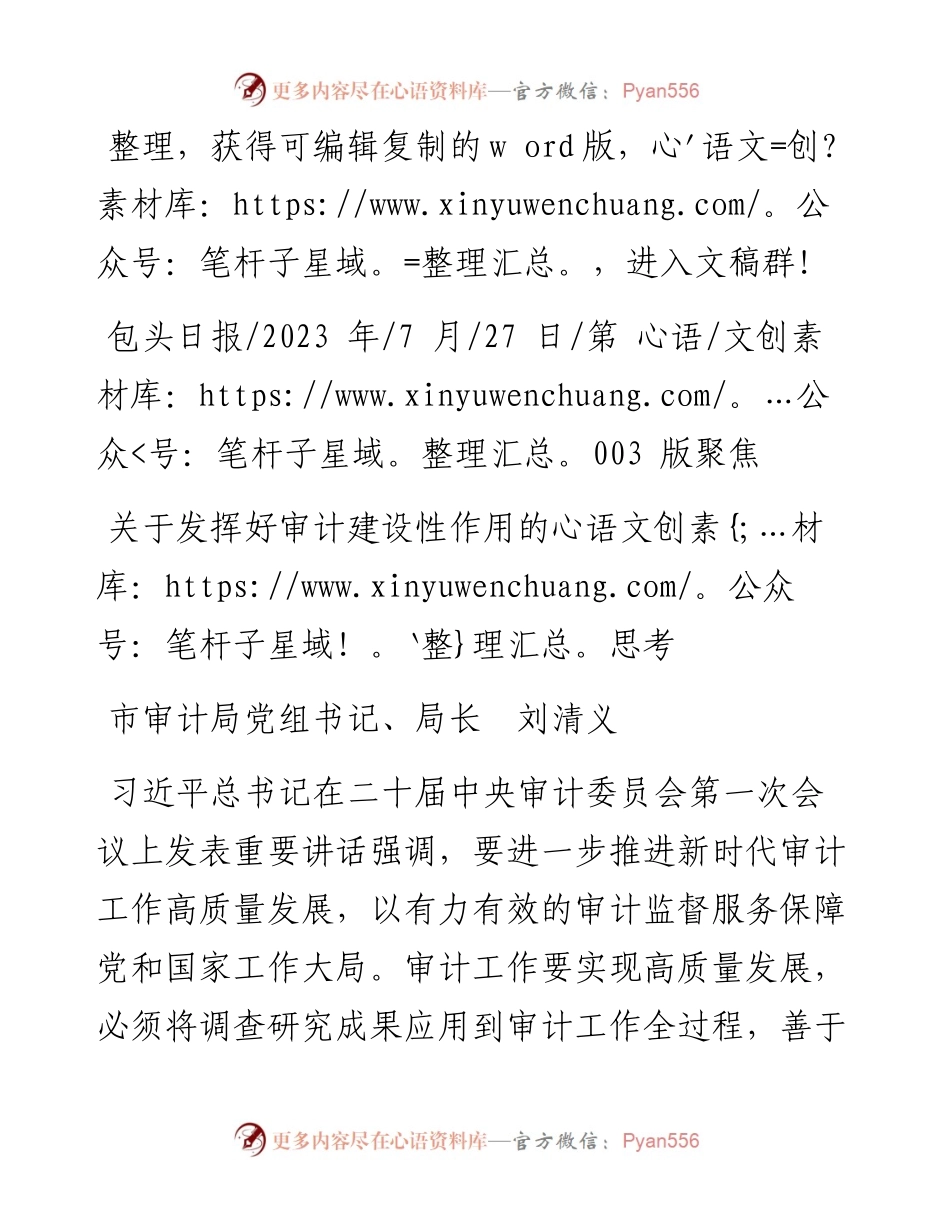 2023.07.27市审计局党组书记、局长刘清义：关于发挥好审计建设性作用的思考.docx_第1页