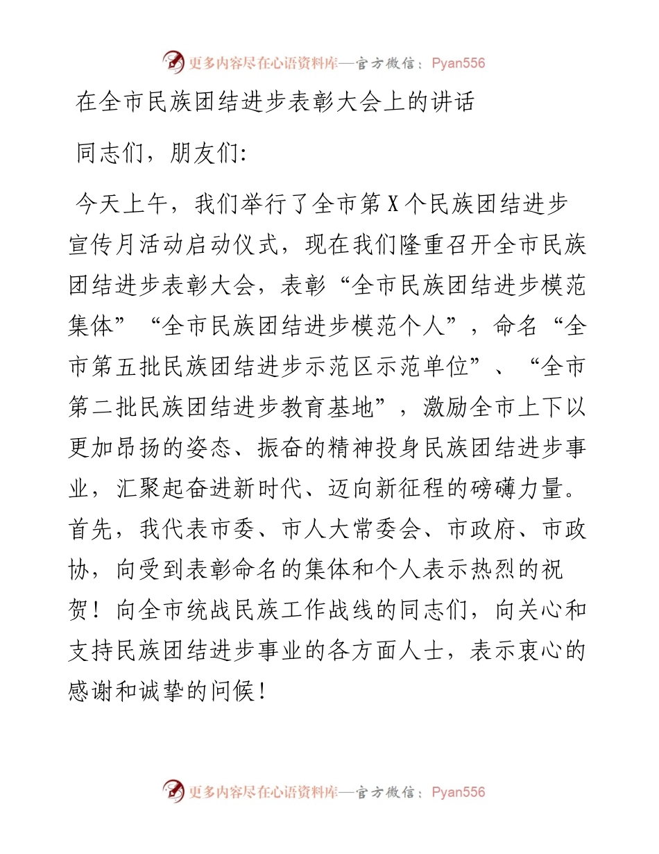 13979【在全市民族团结进步表彰大会上的讲话）.docx_第1页