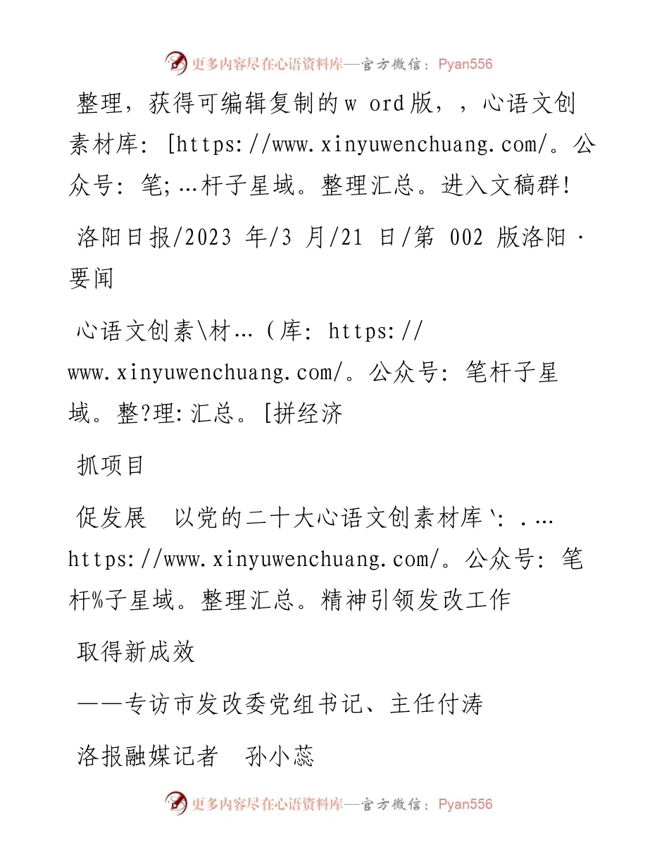 2023.03.21洛报融媒记者孙小蕊：拼经济抓项目促发展以党的二十大精神引领发改工作取得新成效.docx_第1页