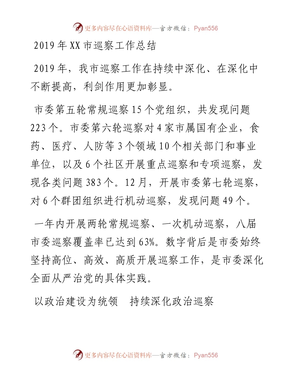145、XX市巡察工作总结.docx_第1页