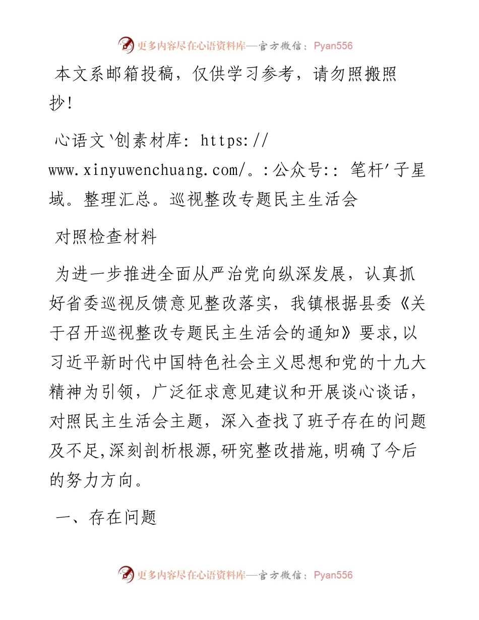 1901009-巡视整改专题民主生活会对照检查材料.docx_第1页