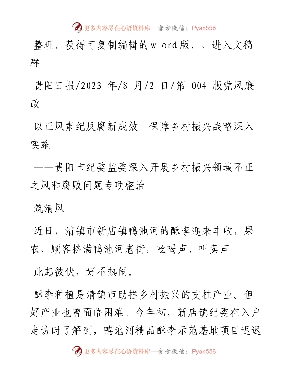 2023.08.02筑清风：以正风肃纪反腐新成效保障乡村振兴战略深入实施.docx_第1页