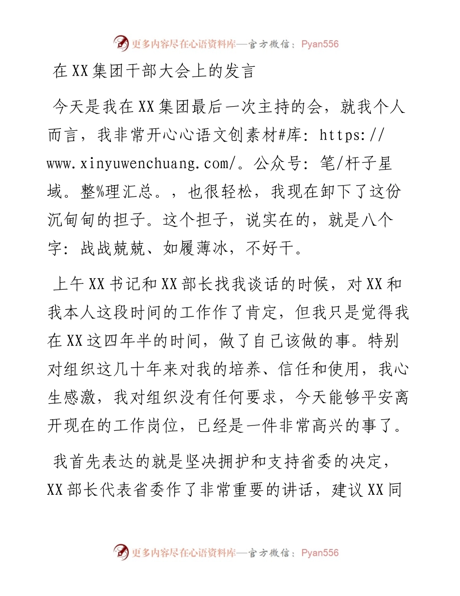 1022在XX集团干部大会上的发言.docx_第1页