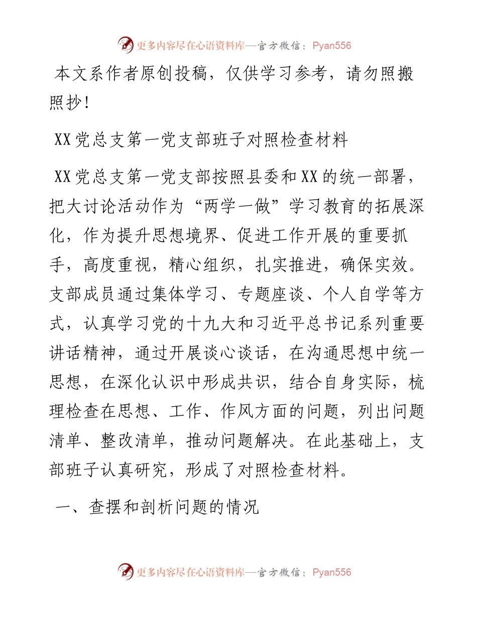 1901193-第一支部班子对照检查材料.docx_第1页