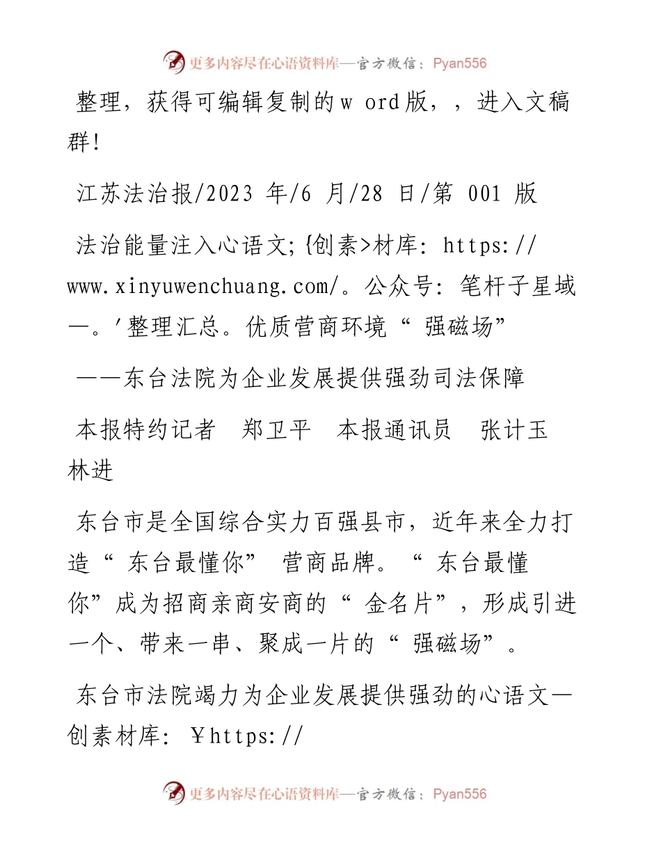 2023.06.28本报特约记者郑卫平本报通讯员张计玉林进：法治能量注入优质营商环境强磁场.docx_第1页