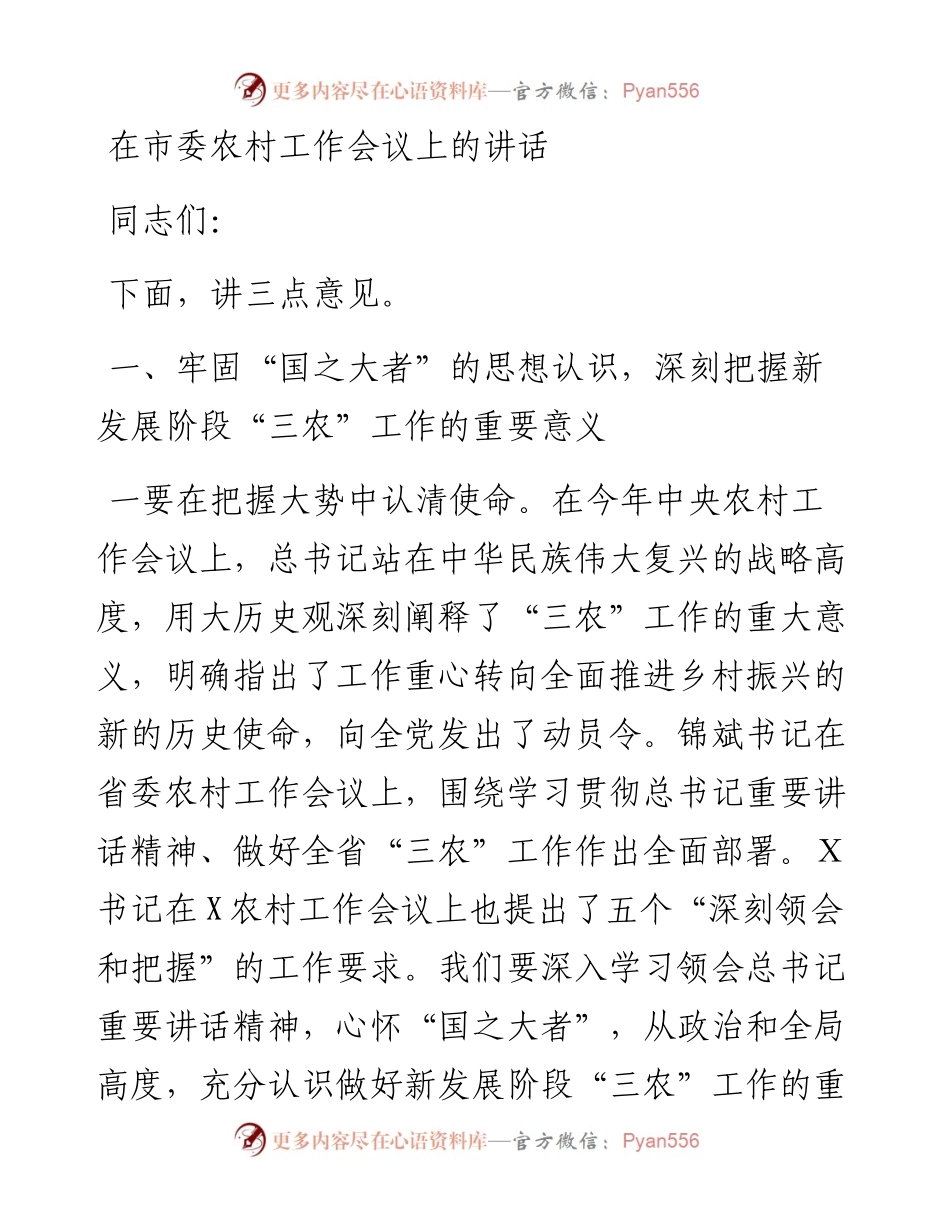 13506【在市委农村工作会议上的讲话.docx_第1页