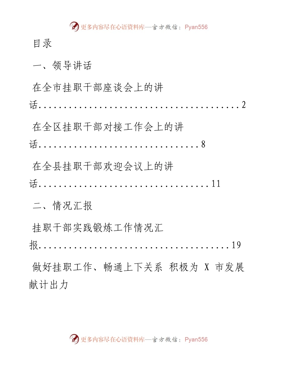 1214最新最全！市县乡挂职干部会议讲话、工作总结、心得体会等专题材料（13篇2.9万字）.docx_第1页