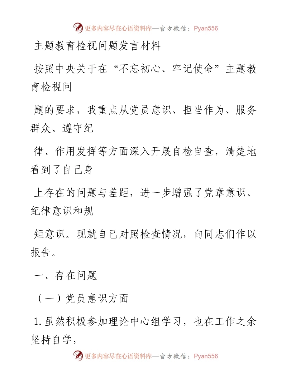 1119笔友分享主题教育检视问题发言材料.docx_第1页