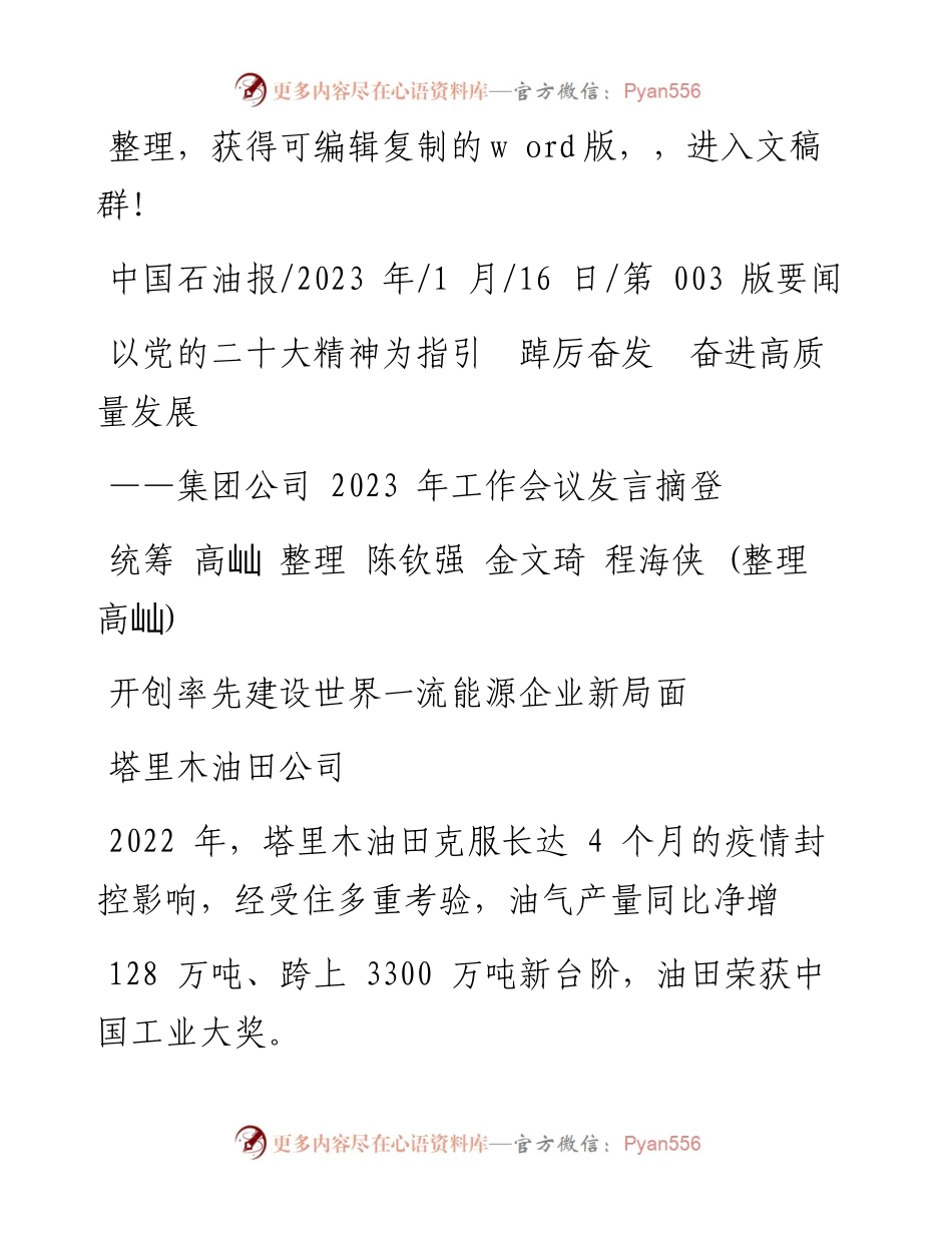 2023.01.16统筹高屾整理陈钦强金文琦程海侠(整理高屾)：以党的二十大精神为指引踔厉奋发奋进高质量发展.docx_第1页