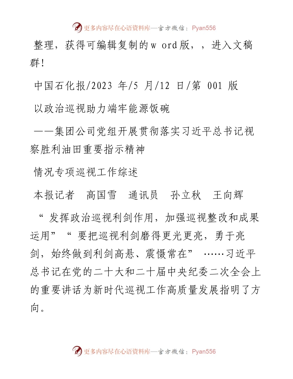 2023.05.12本报记者高国雪通讯员孙立秋王向辉：以政治巡视助力端牢能源饭碗.docx_第1页