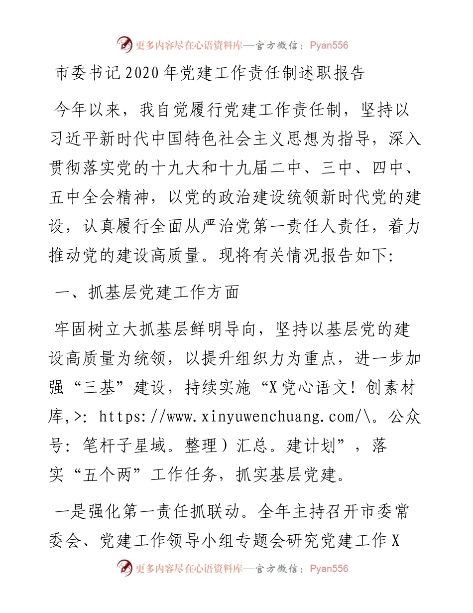 1120市委书记党建工作责任制述职报告.docx_第1页