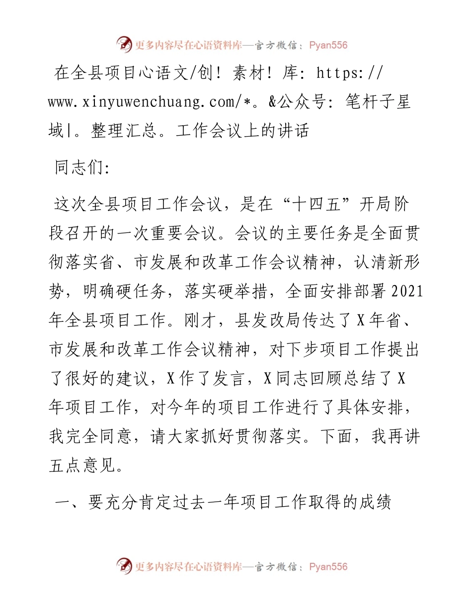 13607【在全县项目工作会议上的讲话.docx_第1页