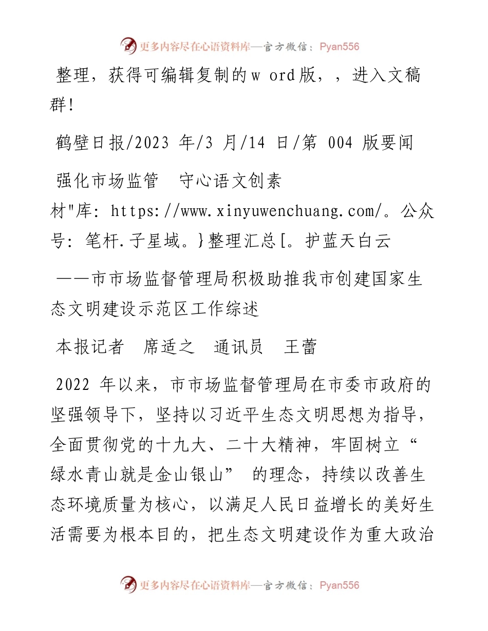 2023.03.14本报记者席适之通讯员王蕾：强化市场监管守护蓝天白云.docx_第1页