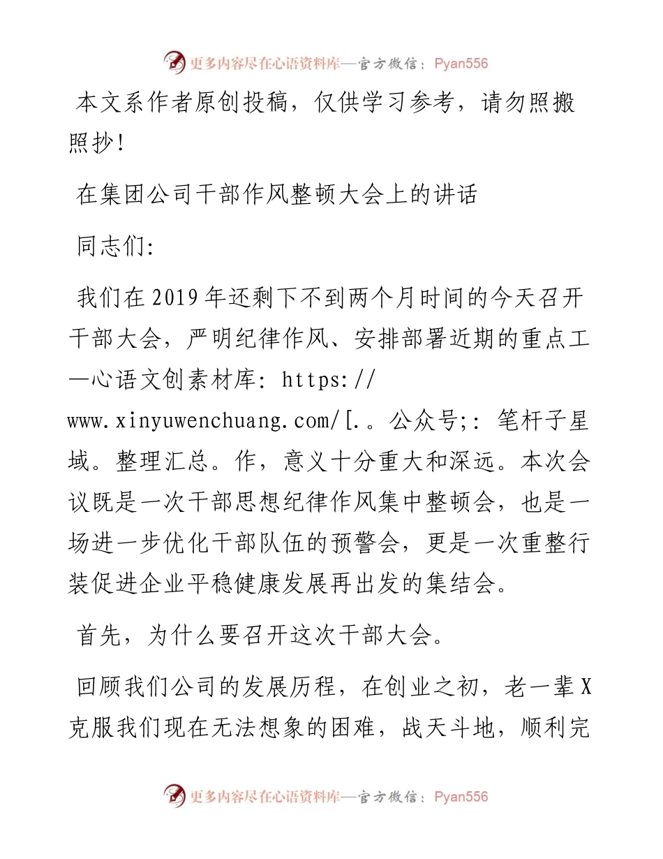 110202在集团公司干部作风整顿大会上的讲话.docx_第1页