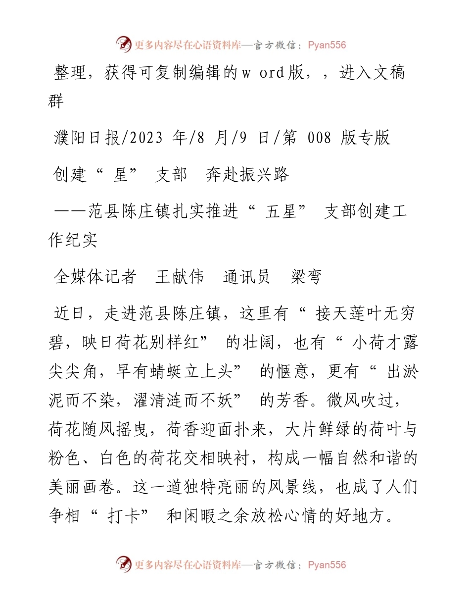 2023.08.09全媒体记者王献伟通讯员梁弯：创建星支部奔赴振兴路.docx_第1页