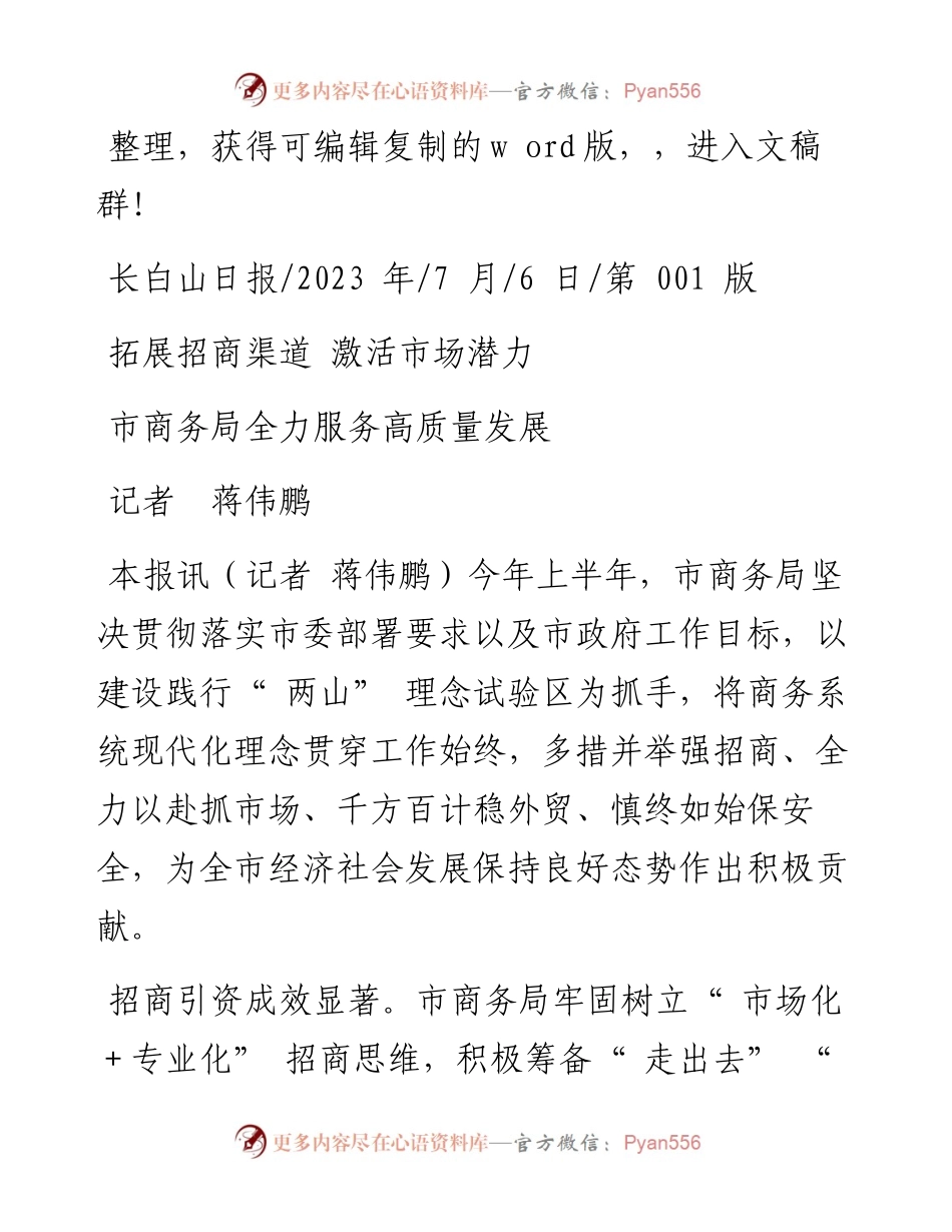 2023.07.06记者蒋伟鹏：市商务局全力服务高质量发展.docx_第1页